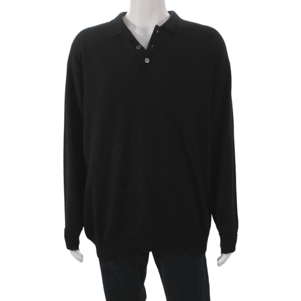 Daniel Bishop Mens 100% Cashmere Pullover Sweater Black Collared Size XL